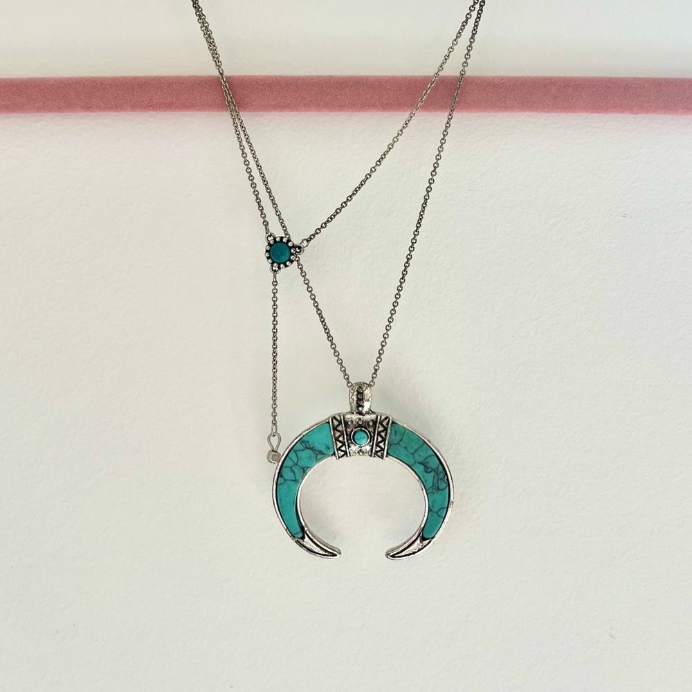 Urban Outfitters Western Silver and Turquoise Crescent Pendant Necklace